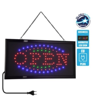 GLOBOSTAR® SIGN 75681 Διακοσμητικό Φωτιστικό Τοίχου Ένδειξης - Σήμανσης "OPEN" LED 5W 150lm 120° AC 220-240V IP20 Πολύχρωμο - Μαύρο - Μ48 x Π25 x Υ2cm - 2 Χρόνια Εγγύηση